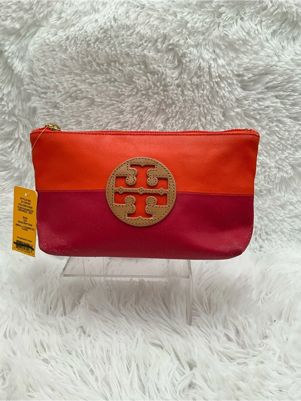 Tory Burch Orange and Red Colorblock Cosmetic Case NWT w/ Storage Wear